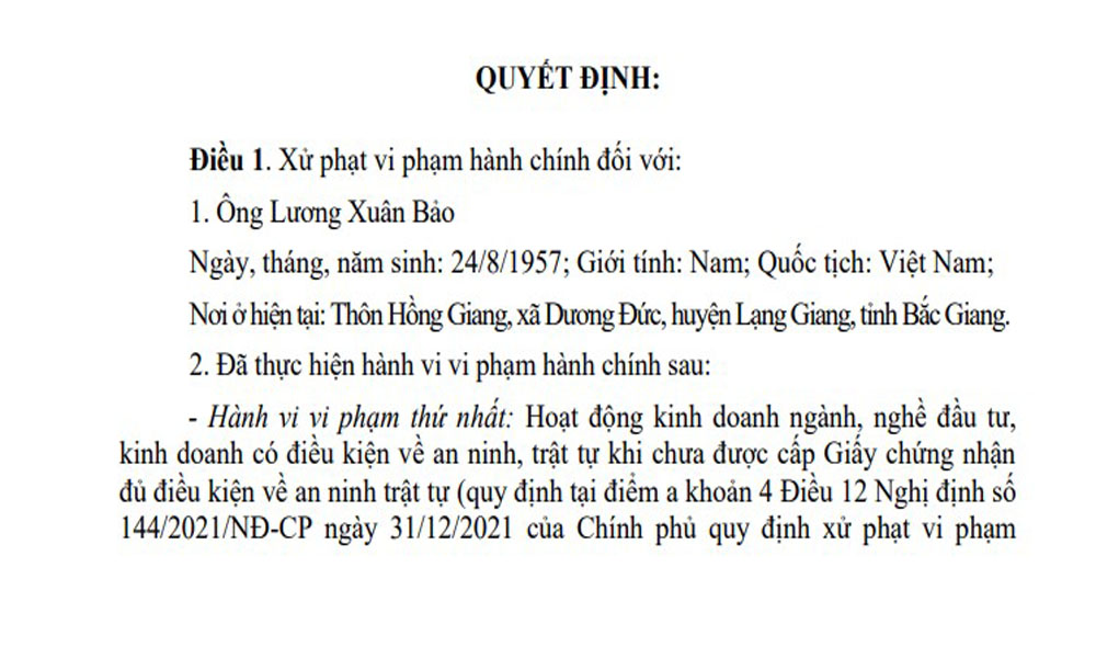 Bắc Giang: Một chủ nhà nghỉ bị xử phạt 50 triệu đồng